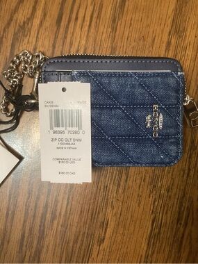 Coach Zip Card Case in Denim/Silver With Dust bag, NWT